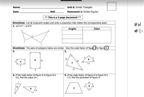 2) All corresponding sides are proportional. . Unit 6 similar triangles homework 2 answers